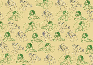 Episode 5 Release art. Several doodles of Cinderblock and Button are across a solid yellow background.